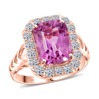Certified & Appraised 10K Rose Gold AAA Martha Rocha Kunzite, Luxuriant Lab Grown Diamond (E-F, VS) (0.90 cts) Ring (Size 10.0) (5.46 g) 9.25 ctw