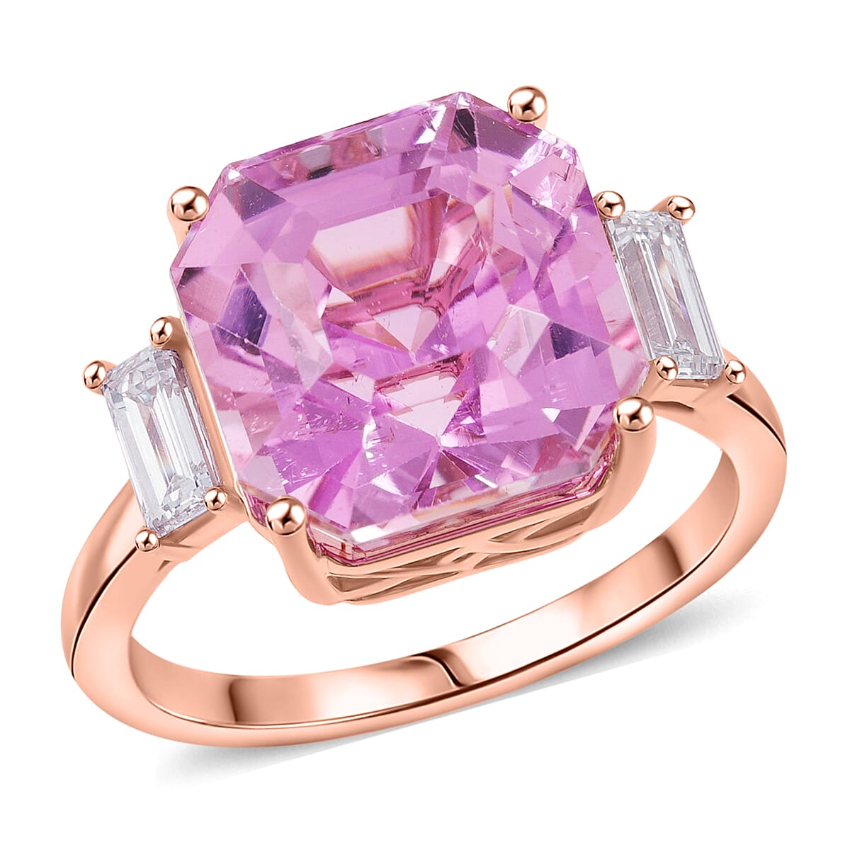 Certified & Appraised 10K RG AAA Martha Rocha Kunzite and Luxuriant Lab Grown Diamond E-F VS 10.00 ctw Ring