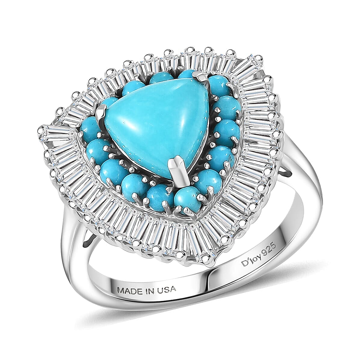D'Joy Sleeping Beauty Turquoise, Moissanite Ring in Rhodium Over Sterling Silver (Size 10.0) 3.35 ctw