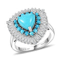 D'Joy Sleeping Beauty Turquoise, Moissanite Ring in Rhodium Over Sterling Silver (Size 10.0) 3.35 ctw - Sticky add to cart bar