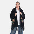 La Marey Black Embroidery Tassel Poncho (27.56"x78.74") - Sticky add to cart bar