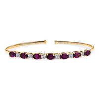 10K Yellow Gold AAA Radiant Ember Garnet,  Luxuriant Lab Grown Diamond (E-F, VS) (0.66 cts) Bangle Bracelet (7.25 In) 4.40 ctw