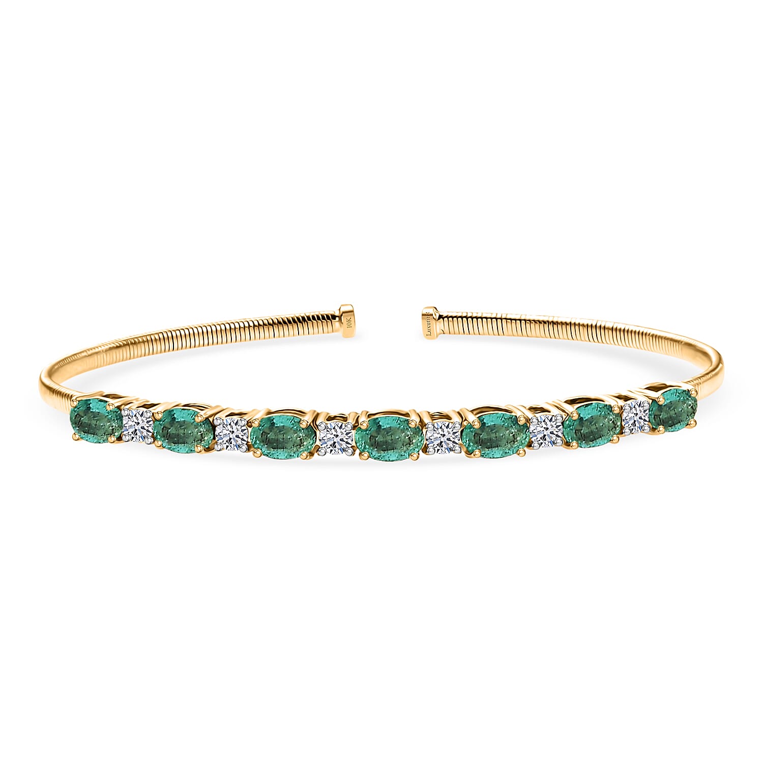 10K Yellow Gold AAA Radiant Ember Garnet,  Luxuriant Lab Grown Diamond (E-F, VS) (0.66 cts) Bangle Bracelet (7.25 In) 4.40 ctw