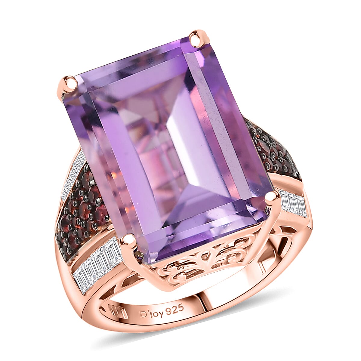 Doorbuster D'Joy Premium Rose De France Amethyst, Multi Gemstone Crown of the Two Forces Ring in 18K Vermeil RG Over Sterling Silver (Size 10.0) 15.15 ctw