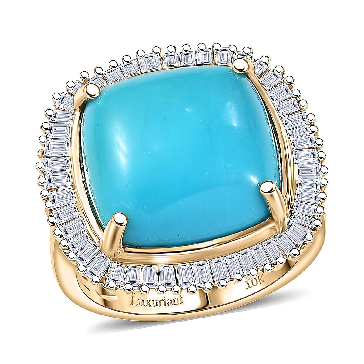 10K Yellow Gold AAA Sleeping Beauty Turquoise, Luxuriant Lab Grown Diamond (E-F, VS) (1.03 cts) Ring (Size 10.0) (5.65 g) 11.20 ctw