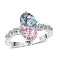 Doorbuster Certified & Appraised 10K White Gold AAA Mangoro Aquamarine and Pink Morganite, Luxuriant Lab Grown Diamond (G-H, SI) (0.31 cts) Bypass Ring (Size 10.0) 2.26 ctw