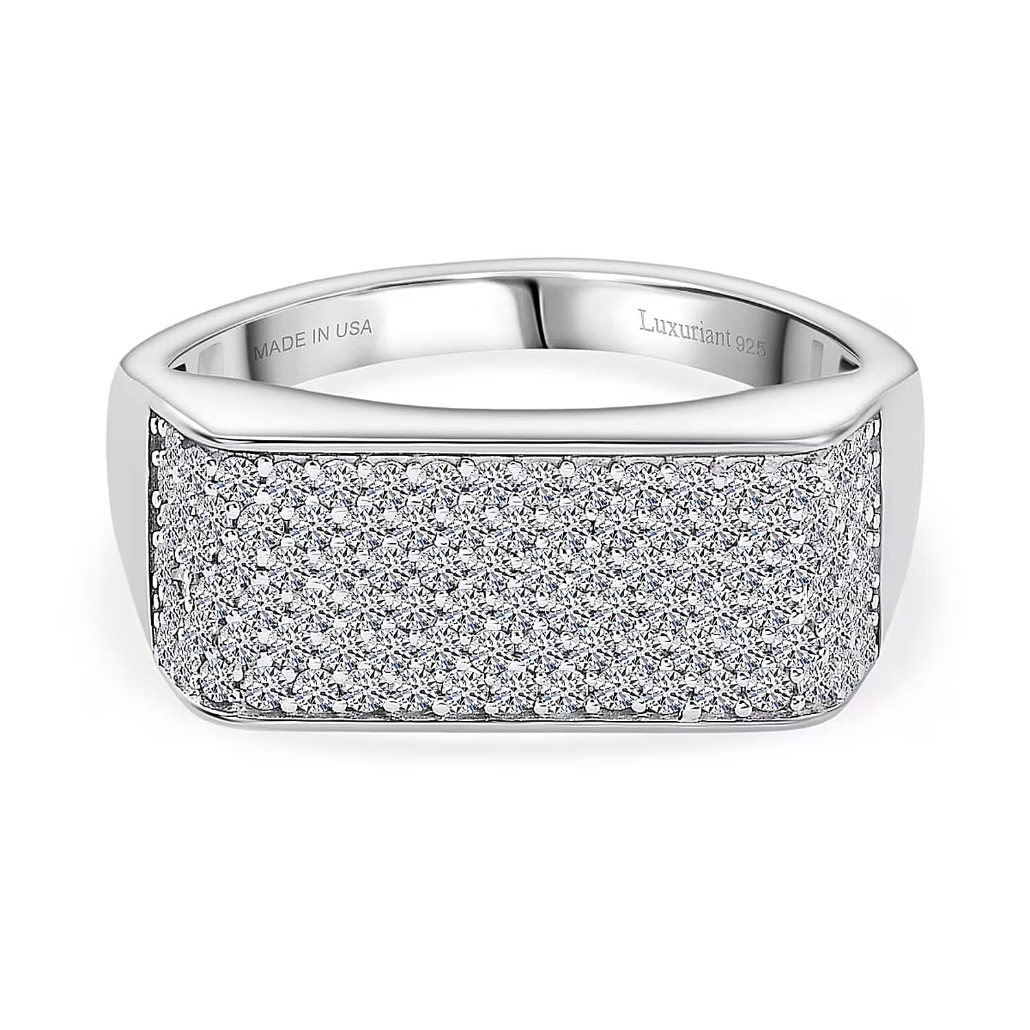 Luxuriant Lab Grown Diamond (G-H, SI) Men's Ring in Rhodium Over Sterling Silver (Size 10.0) 0.85 ctw