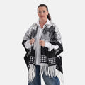 La Marey Beige with Blue Pattern Poncho (27.56"x78.74") - Sticky add to cart bar