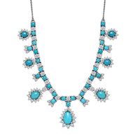 D'Joy  Sleeping Beauty Turquoise, Moissanite Neckalce in Rhodium Over Sterling Silver 11.80 ctw (18- 20 Inches)
