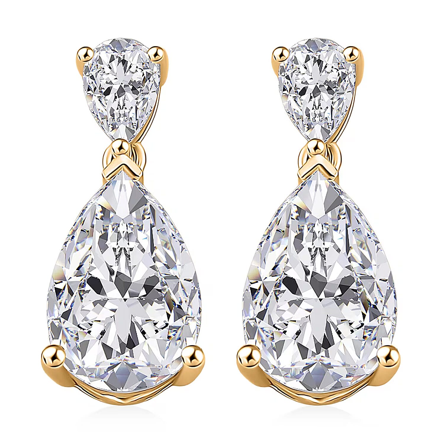 D'Joy Moissanite (Pear 12x8mm) Tear Drop  Earrings in 18K Vermeil YG Over Sterling Silver 6.60 ctw
