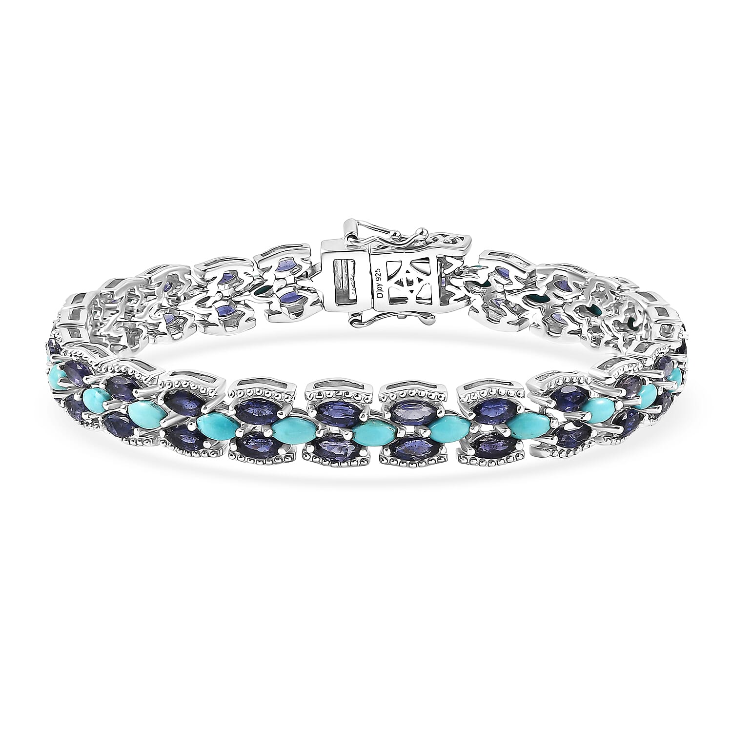 Epic Deal D'Joy Premium Sleeping Beauty Turquoise, Catalina Iolite Bracelet in Rhodium Over Sterling Silver (7.25 In) 9.25 ctw