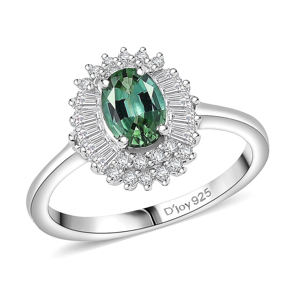 D'Joy Premium Arquiana Mint Tourmaline, White Zircon Blush Majesty Ring in Rhodium Over Sterling Silver (Size 5.0) 1.65 ctw