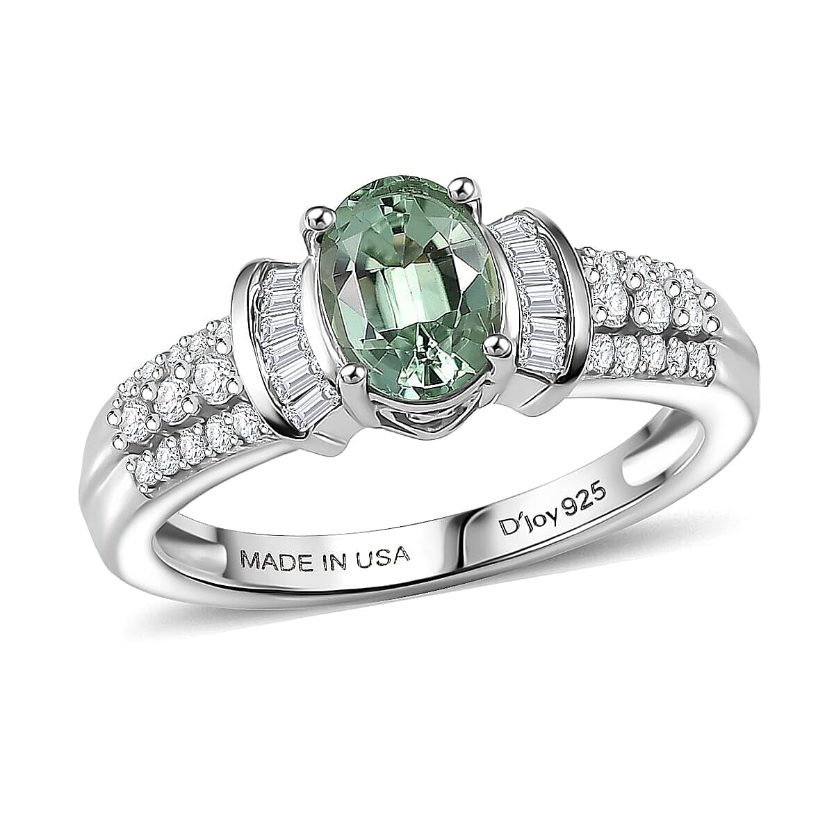 D'Joy Premium Mint Tourmaline, Diamond (0.25 cts) Ring in Rhodium Over Sterling Silver (Size 5.0) 1.10 ctw