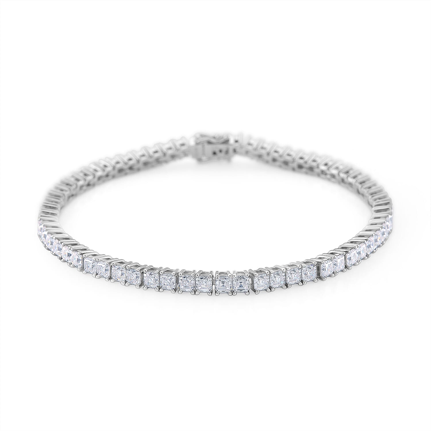 D'Joy Asscher Cut Moissanite Bridge Tennis Bracelet in Rhodium Over Sterling Silver (6.50 In) 7.30 ctw