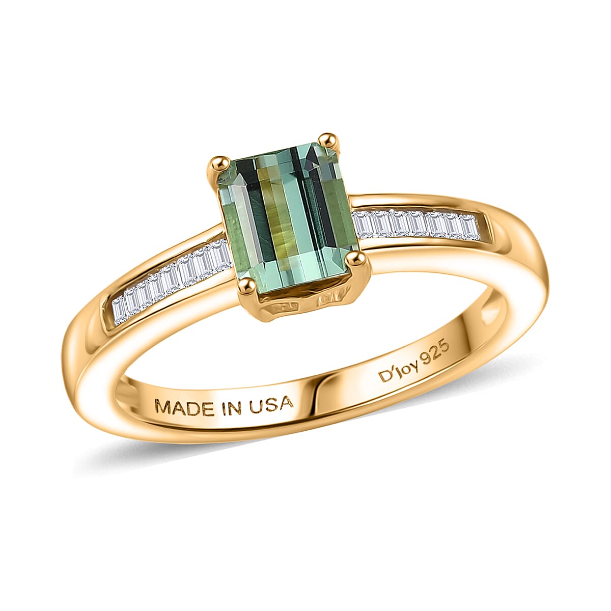 D'Joy Premium Mint Tourmaline, Diamond Ring in 18K Vermeil YG Over Sterling Silver (Size 6.0) 1.25 ctw (1)