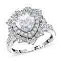 Doorbuster D'Joy Blue and White Moissanite (Hrt 8mm), Blue Sapphire Love Blossom Heart Ring in Rhodium Over Sterling Silver (Size 10.0) 3.10 ctw - Sticky add to cart bar