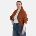 LA MAREY Cognac Floral Embroidered Knit Ruana - One Size Fits Most - Sticky add to cart bar
