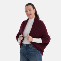 LA MAREY Cognac Floral Embroidered Knit Ruana - One Size Fits Most