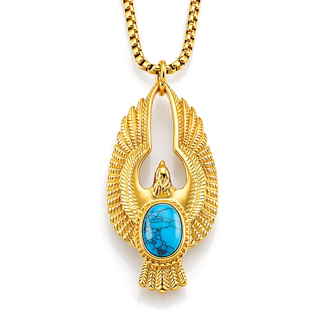 Blue Howlite Pendant Necklace (24 Inches) in ION Plated YG Stainless Steel 1.00 ctw