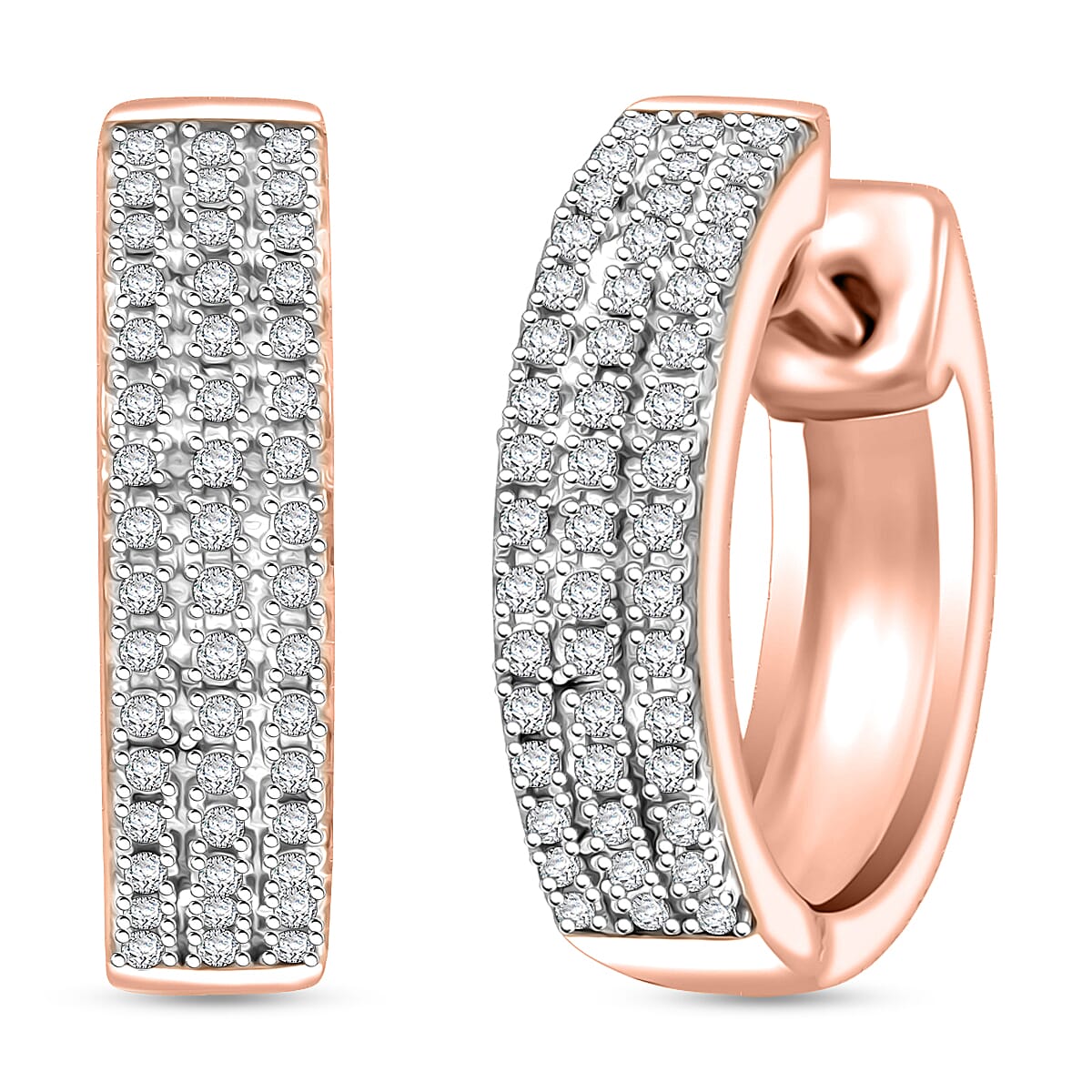 Diamond Earrings in 14K RG and Rhodium Over Sterling Silver 0.25 ctw