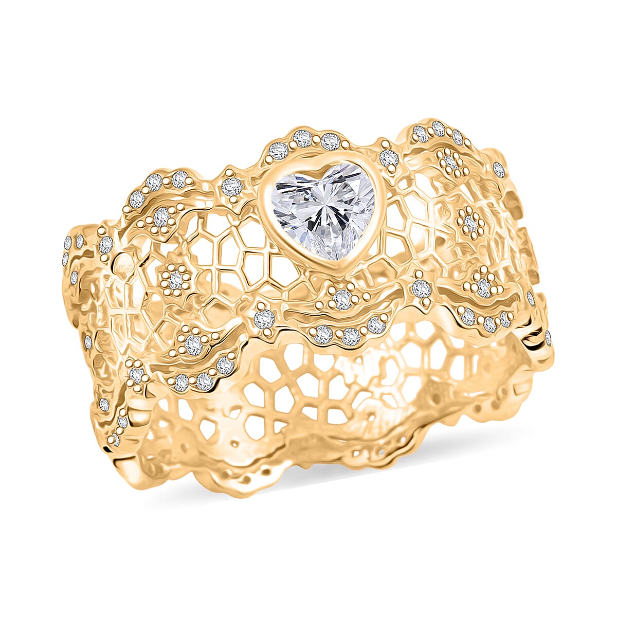D'Joy Simulated Diamond Heart Ring in 14K YG Over Sterling Silver (Size 10.0) 2.30 ctw
