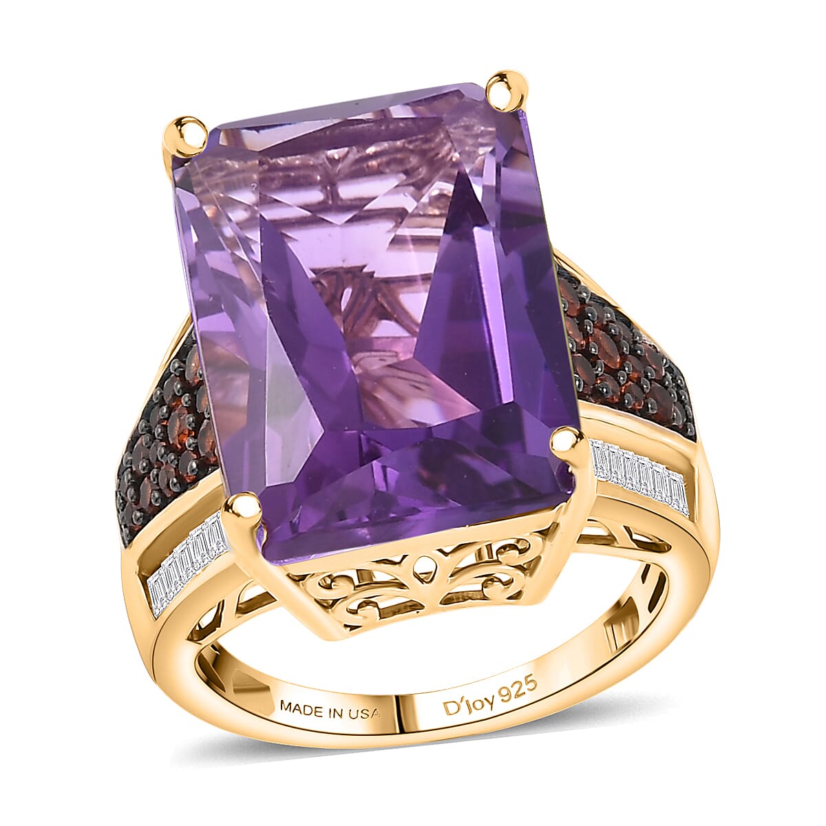 D'Joy African Amethyst, Multi Gemstone Ring in 18K Vermeil YG Over Sterling Silver 16.80 ctw (Size 10.0)