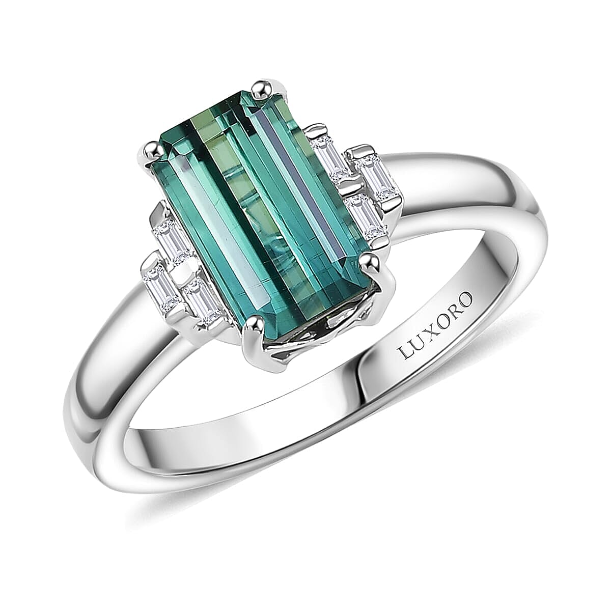 Luxoro 14K White Gold AAA Mint Tourmaline, Diamond (I2) Ring (Size 7.0) (4.00 g) 2.20 ctw
