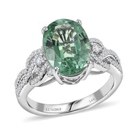 Luxoro 14K White Gold AAA Mint Tourmaline, Diamond (I2) (0.37 cts) Ring (Size 10.0) (4.45 g) 4.50 ctw