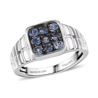 D'Joy Premium Ceylon Blue Sapphire Men's Ring in Rhodium Over Sterling Silver (Size 10.0) 1.15 ctw