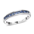 D'Joy Premium Ceylon Blue Sapphire Half Eternity Band Ring in Rhodium Over Sterling Silver (Size 10.0) 0.70 ctw - Sticky add to cart bar