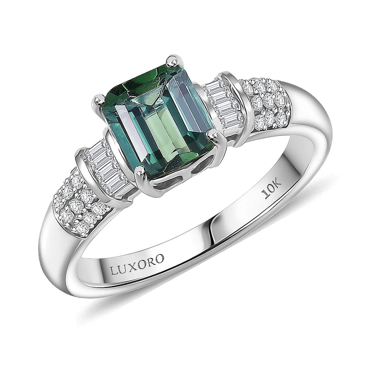 Luxoro 10K White Gold AAA Mint Tourmaline, Diamond (I2) (0.21 cts) Ring (Size 7.0) 1.65 ctw