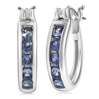 D'Joy Ceylon Blue Sapphire Hoop Earrings in Rhodium Over Sterling Silver 0.75 ctw