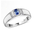 D'Joy Premium Ceylon Blue Sapphire, Moissanite Men's Ring in Rhodium Over Sterling Silver (Size 10.0) 0.60 ctw - Sticky add to cart bar