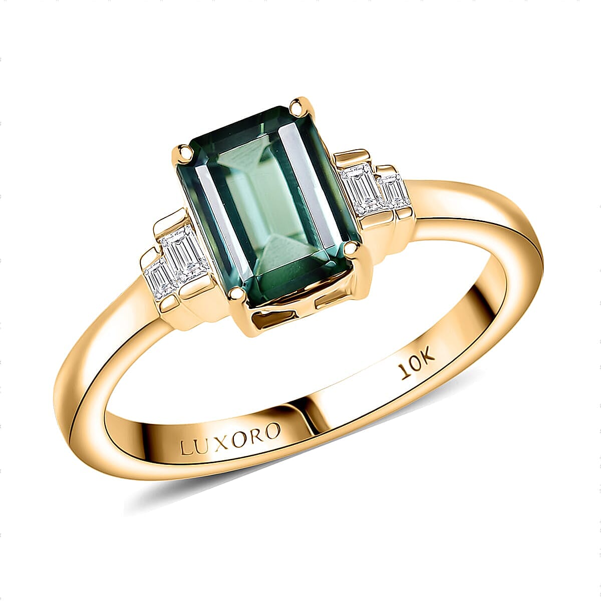 Luxoro 10K Yellow Gold AAA Mint Tourmaline, Diamond (I2) Ring (Size 10.0) 1.75 ctw