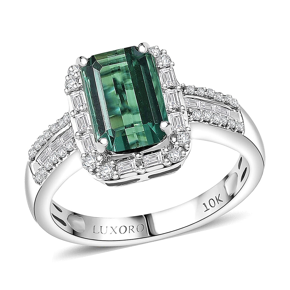 Luxoro 10K White Gold AAA Mint Tourmaline, Diamond (I2) Ring (Size 10.0) 2.20 ctw