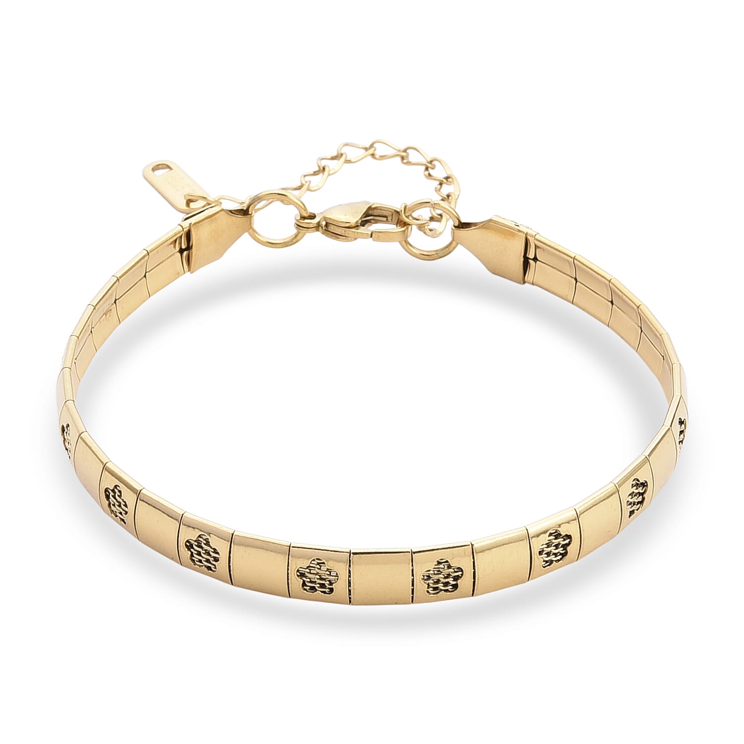 Floral Omega Chain Bracelet in ION Plated YG Stainless Steel (7.5-9.5In)