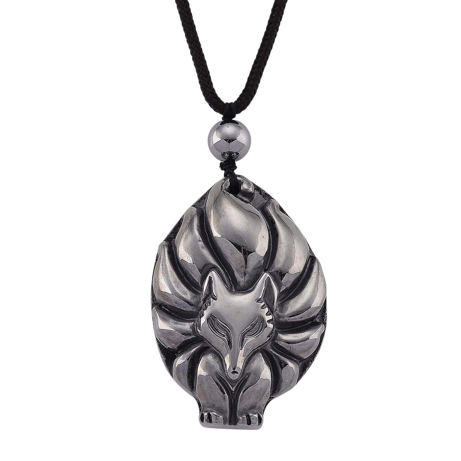 Terahertz 95.00 ctw Carved Fox Pendant with Black Cord in Necklace 28 Inches