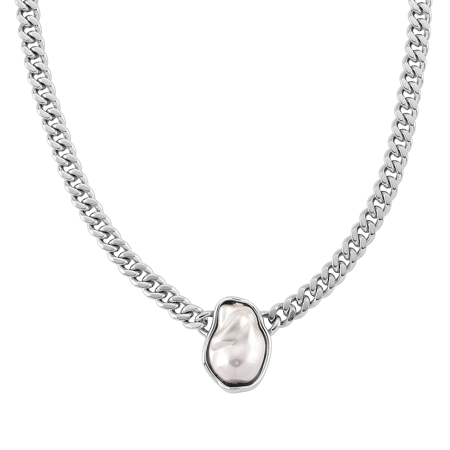 White Shell Pearl Necklace (20-22 Inches) in Stainless Steel