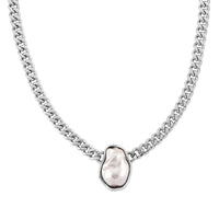 White Shell Pearl Necklace (20-22 Inches) in Stainless Steel