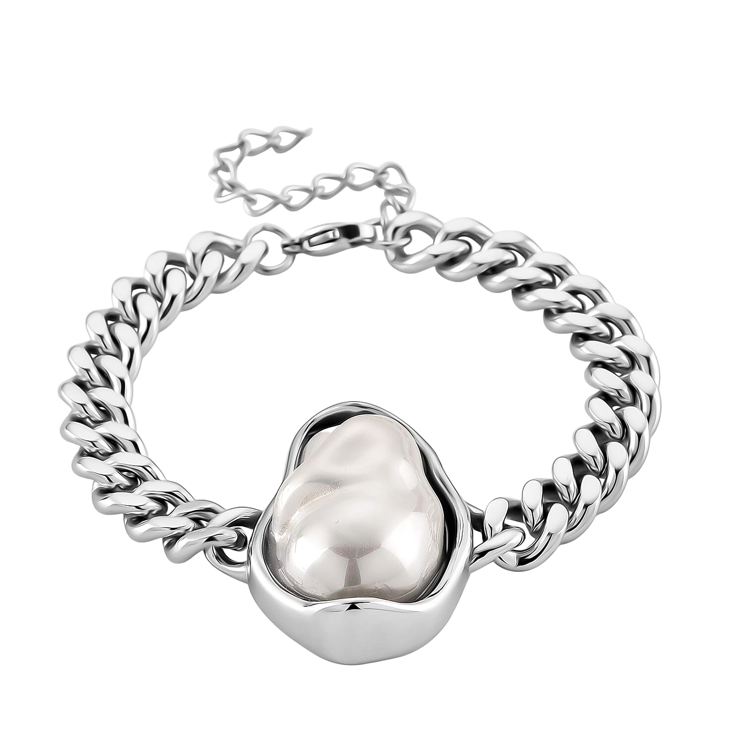 White Shell Pearl Bracelet in Stainless Steel (7.50-9.50In)
