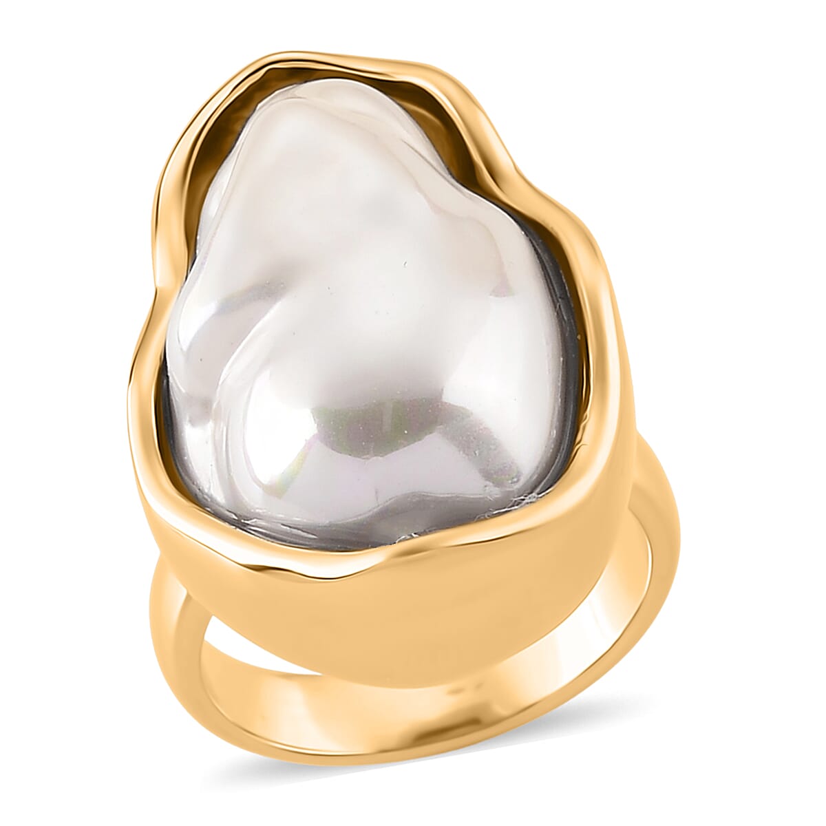 White Shell Pearl Ring in Stainless Steel (Size 10.0)