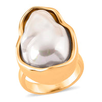 White Shell Pearl Ring in Stainless Steel (Size 10.0)