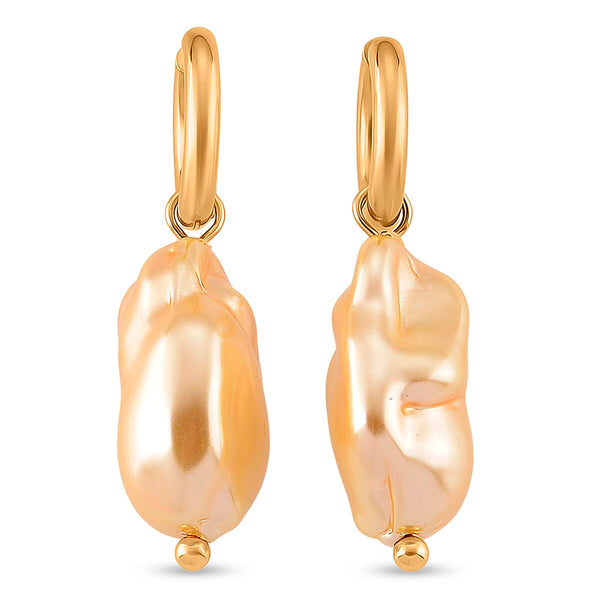 White Shell Pearl Dangling Earrings in Stainless Steel - Product card gallery slide 1 (10178276950329)
