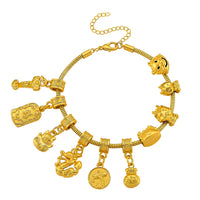 10 Chinese Symbol Charms Bracelet in Goldtone With Extender Chain (7.5-9.5 Inches)