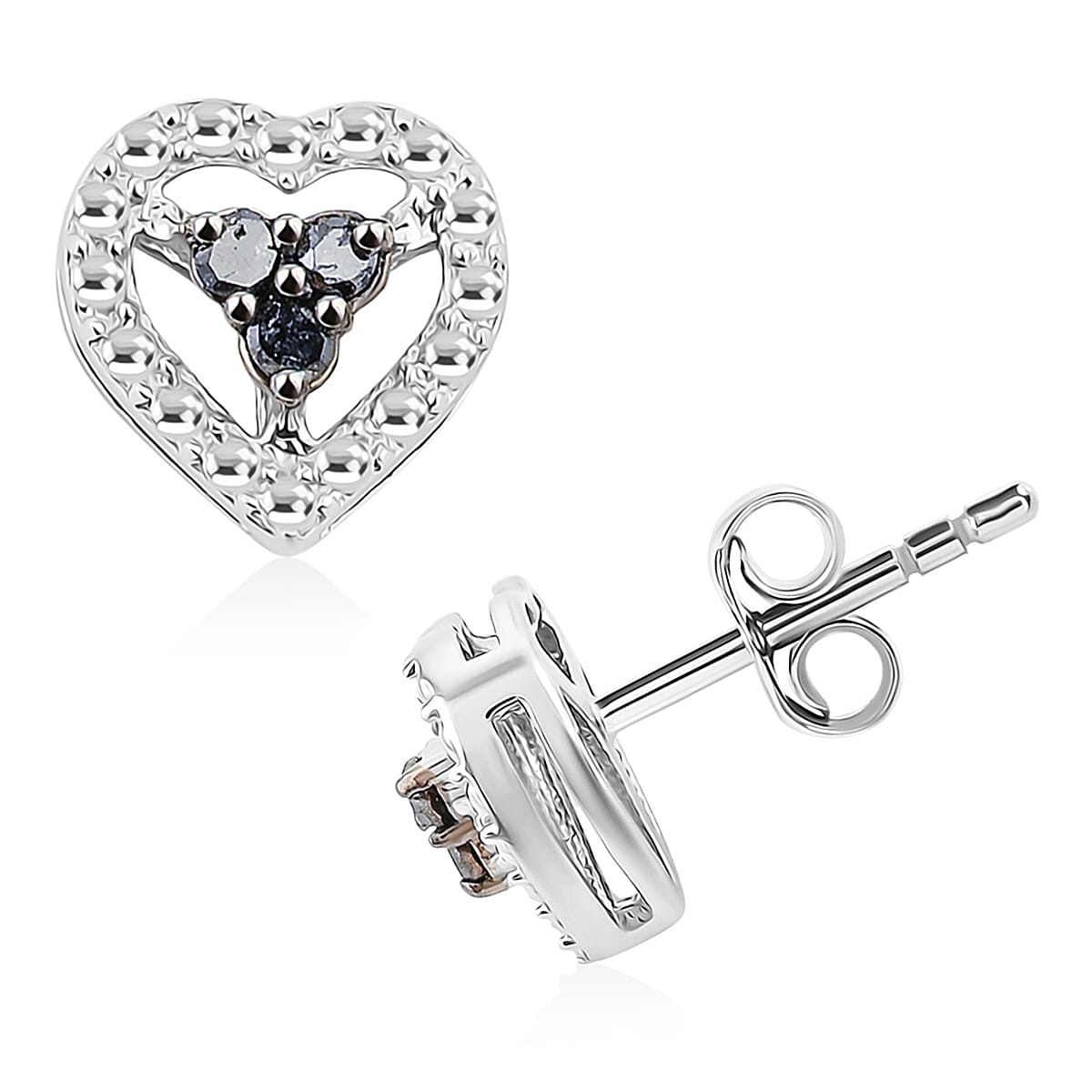 Black Diamond (IR) Heart Stud Earrings in Rhodium Over Sterling Silver 0.10 ctw