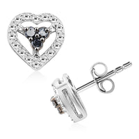 Black Diamond (IR) Heart Stud Earrings in Rhodium Over Sterling Silver 0.10 ctw