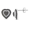 Black and White Diamond 0.33 ctw Heart Stud Earrings in Rhodium Over Sterling Silver - Sticky add to cart bar