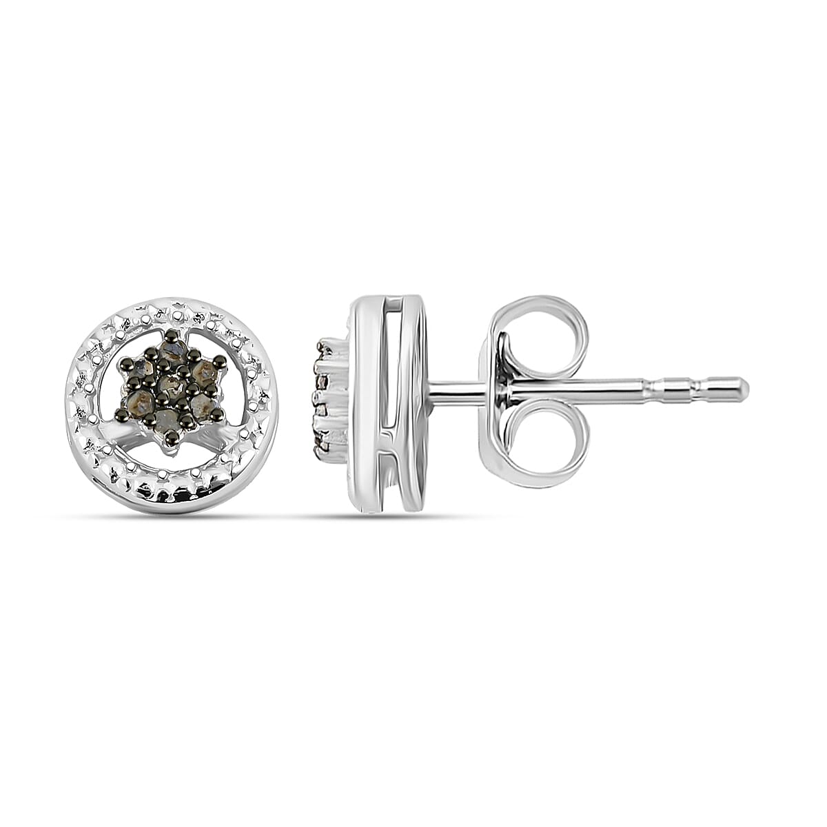 Black Diamond (IR) Stud Earrings in Rhodium Over Sterling Silver 0.10 ctw