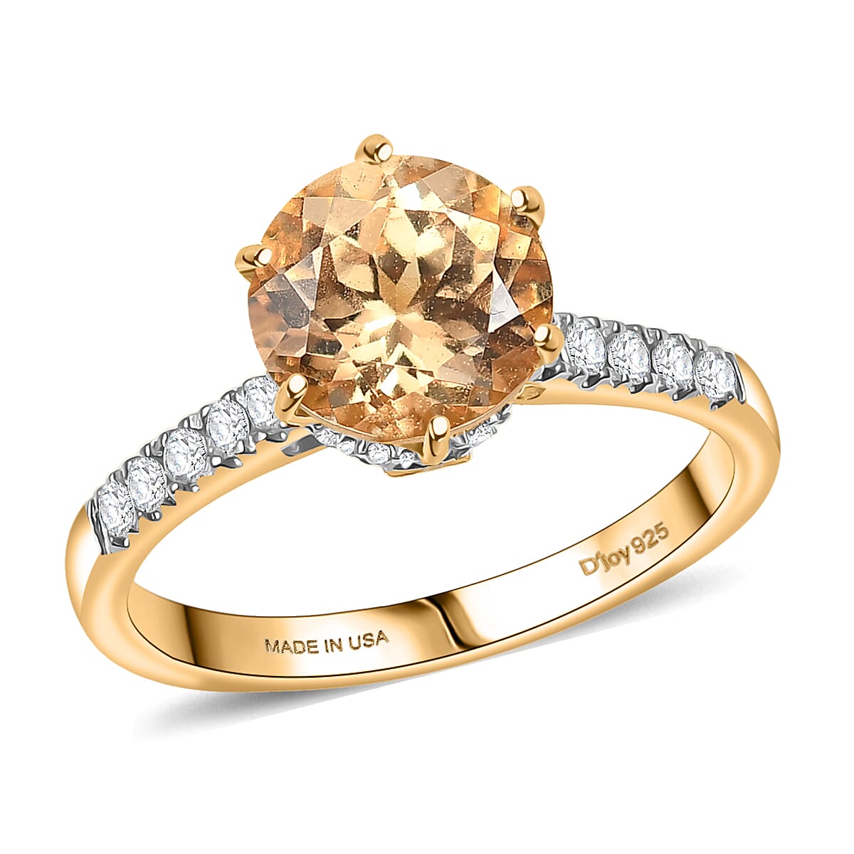 D'Joy Premium Imperial Garnet, Moissanite Dusky Glow Ring in 18K Vermeil YG Over Sterling Silver (Size 10.0)