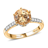 D'Joy Premium Imperial Garnet, Moissanite Dusky Glow Ring in 18K Vermeil YG Over Sterling Silver (Size 10.0)